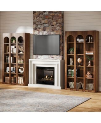 5-Tier Farmhouse Tall Bookshelf Set of 2, 70.87-Inch Rustic Wood Bookcase with Open Shelves, Vintage Display Storage Shelving Unit