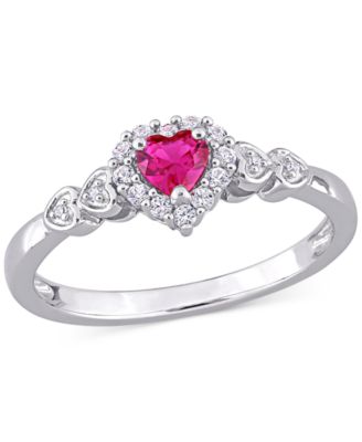 Macy's - Lab-Grown Blue Sapphire (1/4 ct. t.w.), Lab-Grown White Sapphire (1/8 ct. t.w.), & Diamond Accent Heart Ring in Sterling Silver