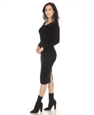 Women's Long Sleeve Rib Midi Sweater Dress