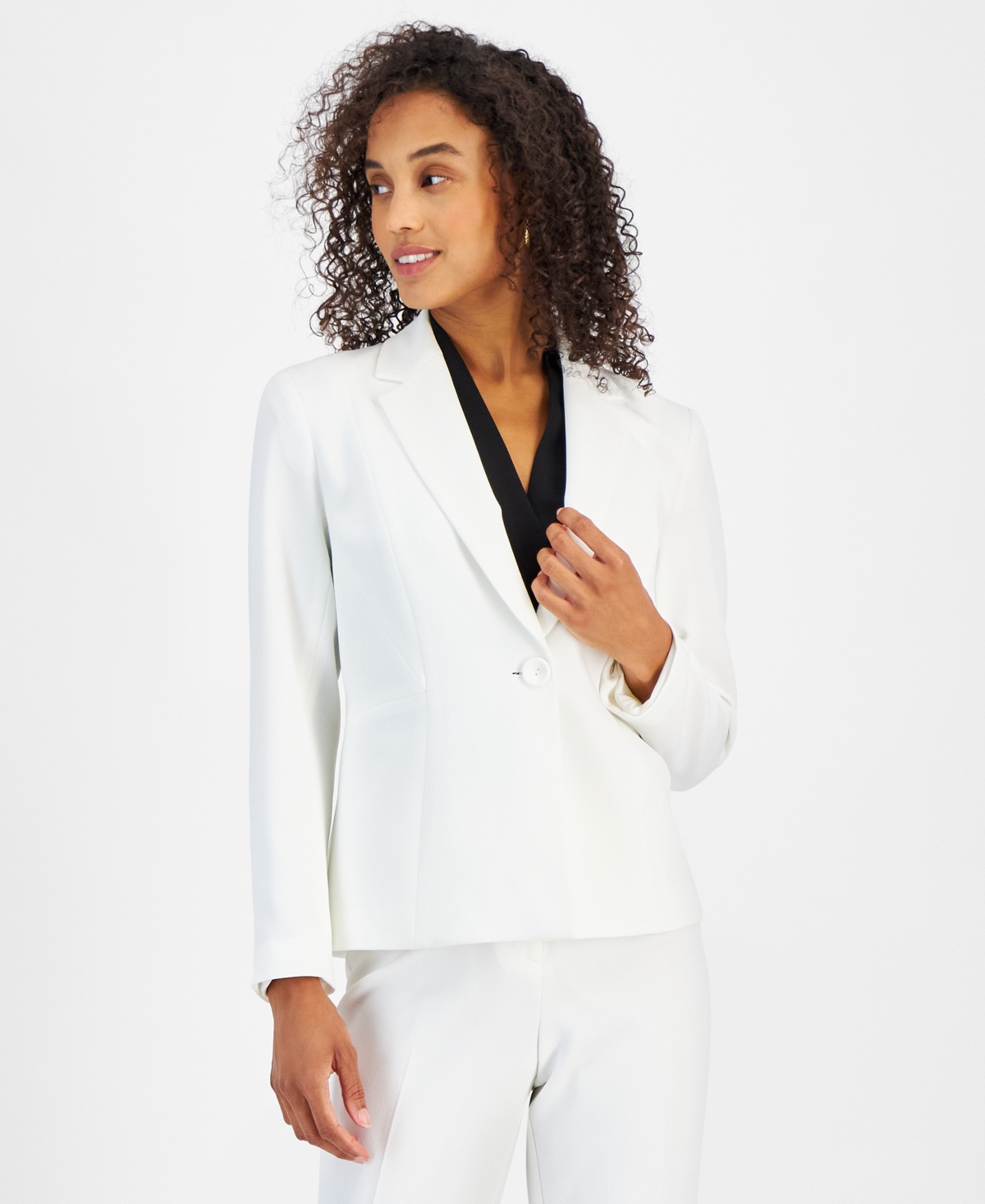 KASPER WOMEN'S STRETCH-CREPE ONE-BUTTON SEAMED JACKET 