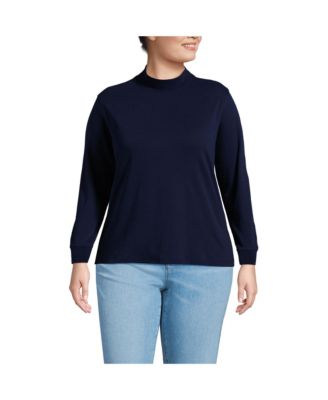 Plus Size Relaxed Cotton Long Sleeve Mock Turtleneck