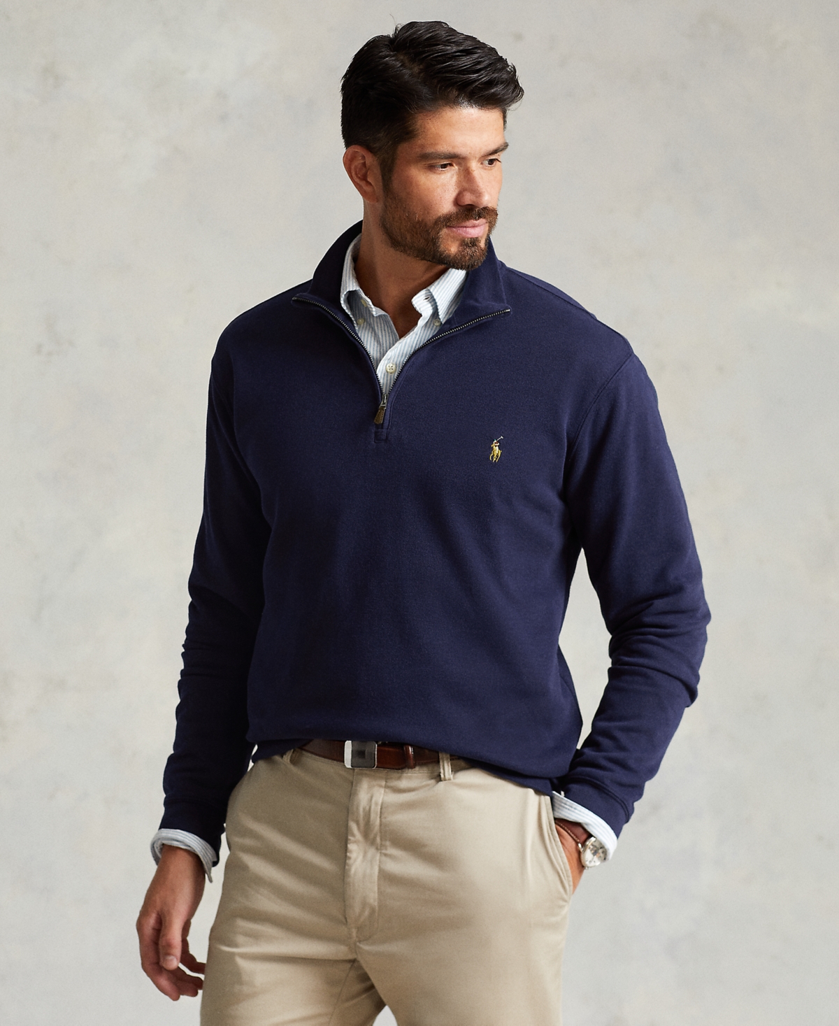 Polo Ralph Lauren Men's Big & Tall Estate-Rib Quarter-Zip Pullover Sweater