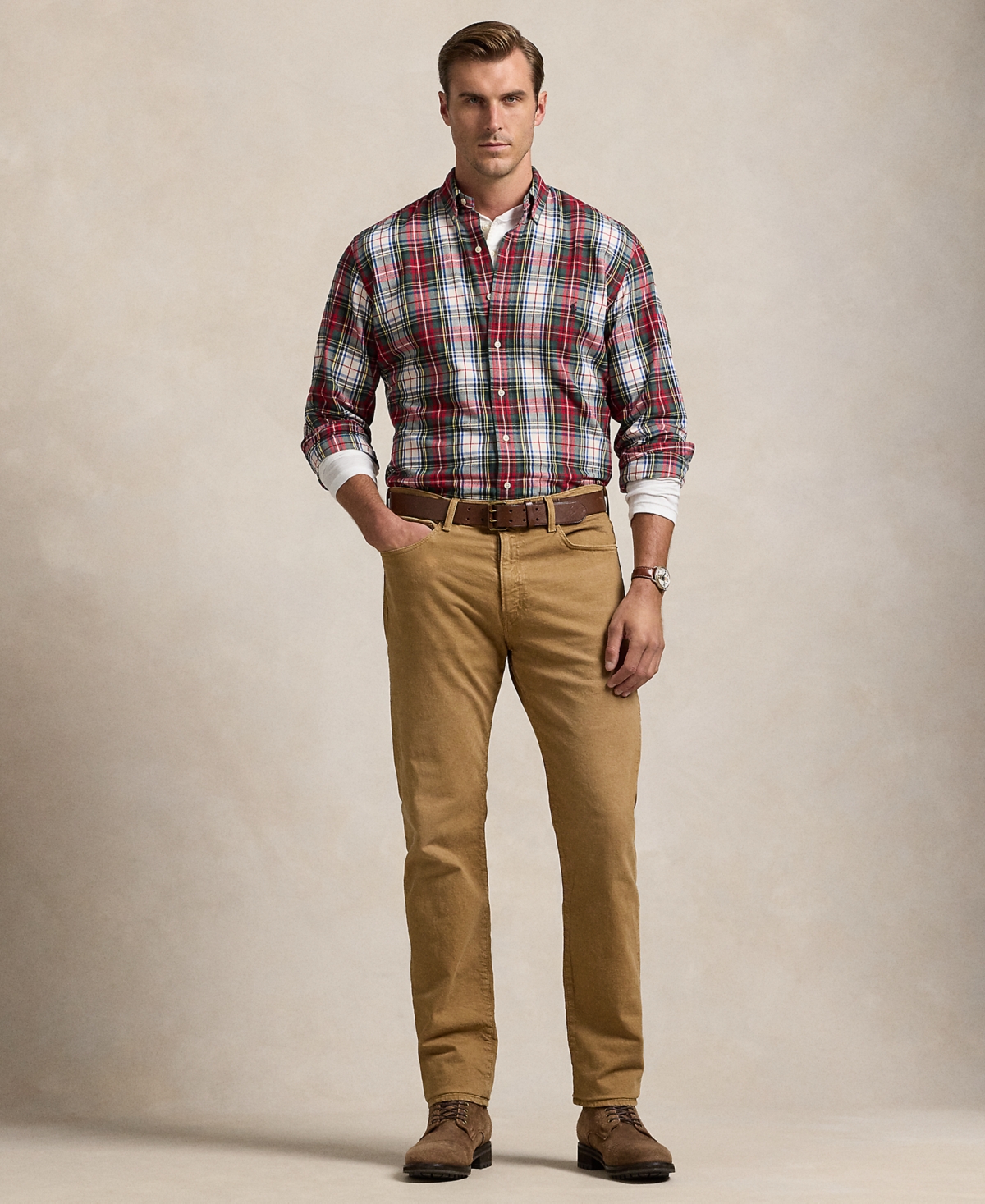 Polo Ralph Lauren Men's Big & Tall Gingham Oxford Shirt -Red