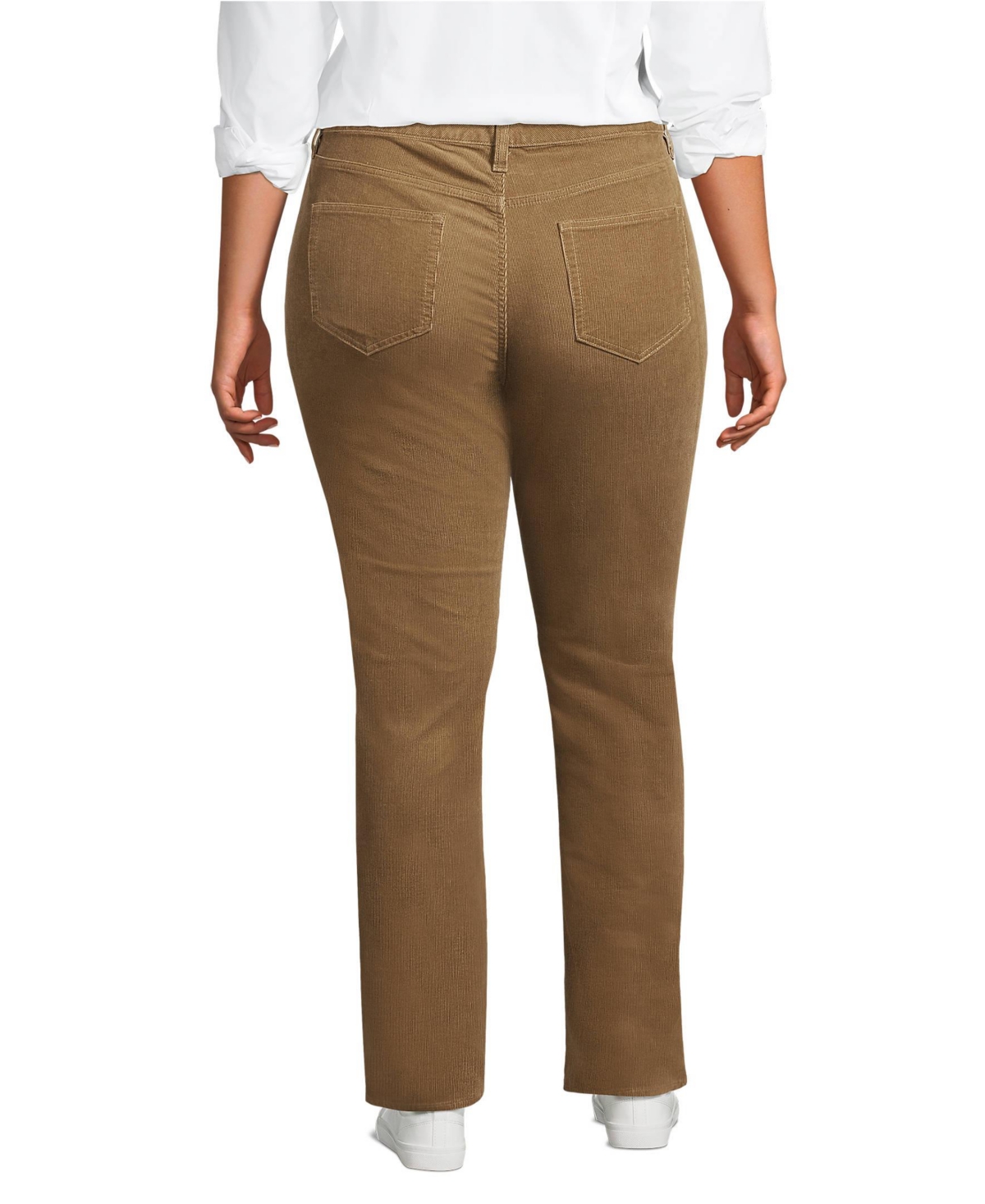 Lands End Plus Size Mid Rise Straight Leg Corduroy Pants Dark toffee Smart Closet