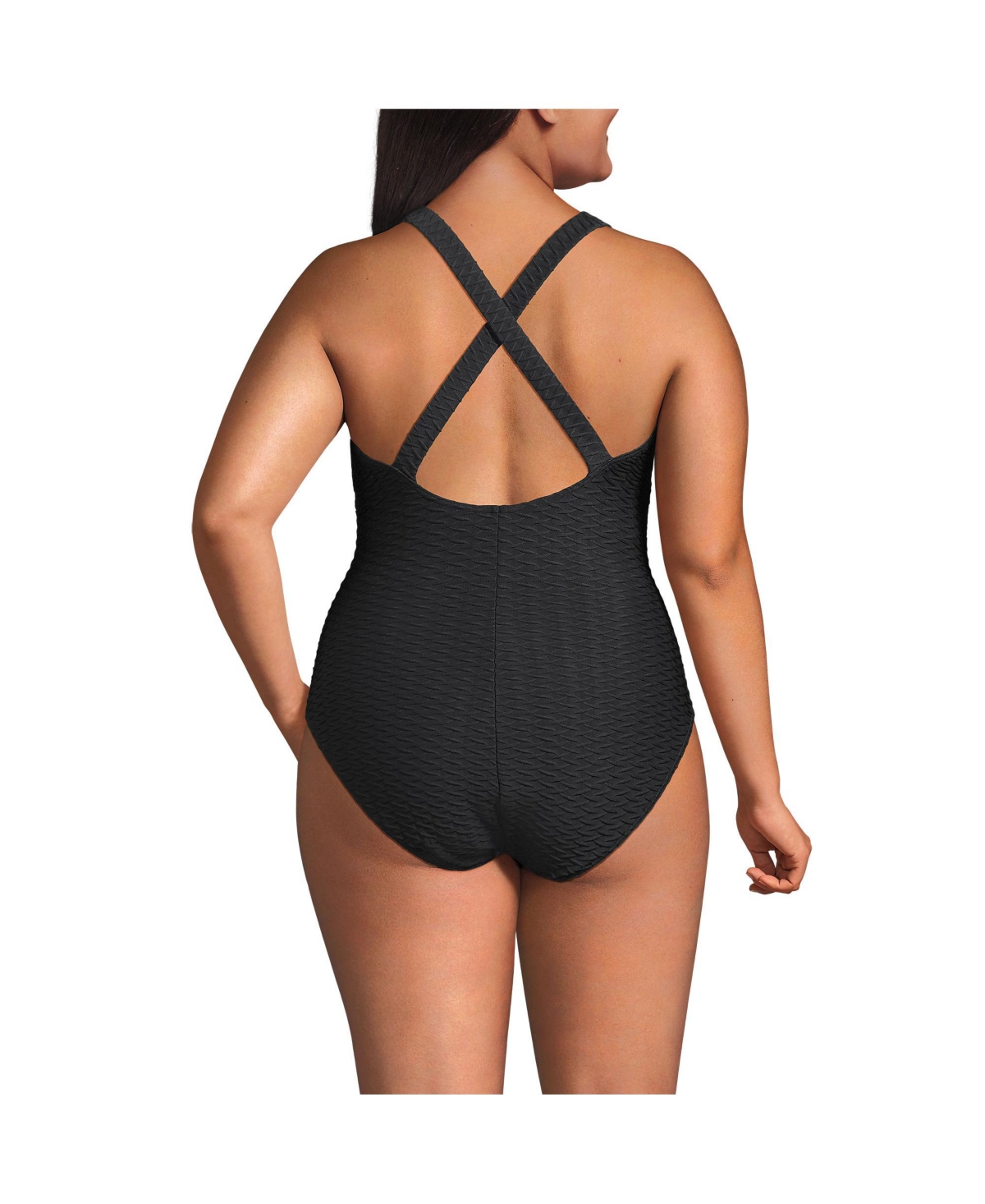 Lands' End Plus Size Texture Tugless X-Back One Piece Swimsuit