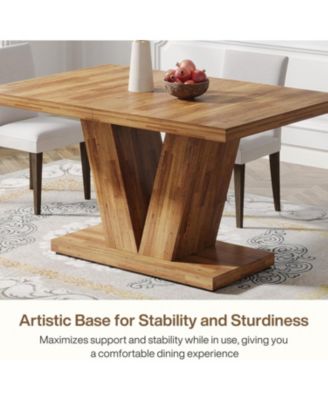 47-Inch Dining Table for 4, Walnut Brown Kitchen Dinner Table with Heavy Duty Pedestal, Farmhouse Wooden Eating Table