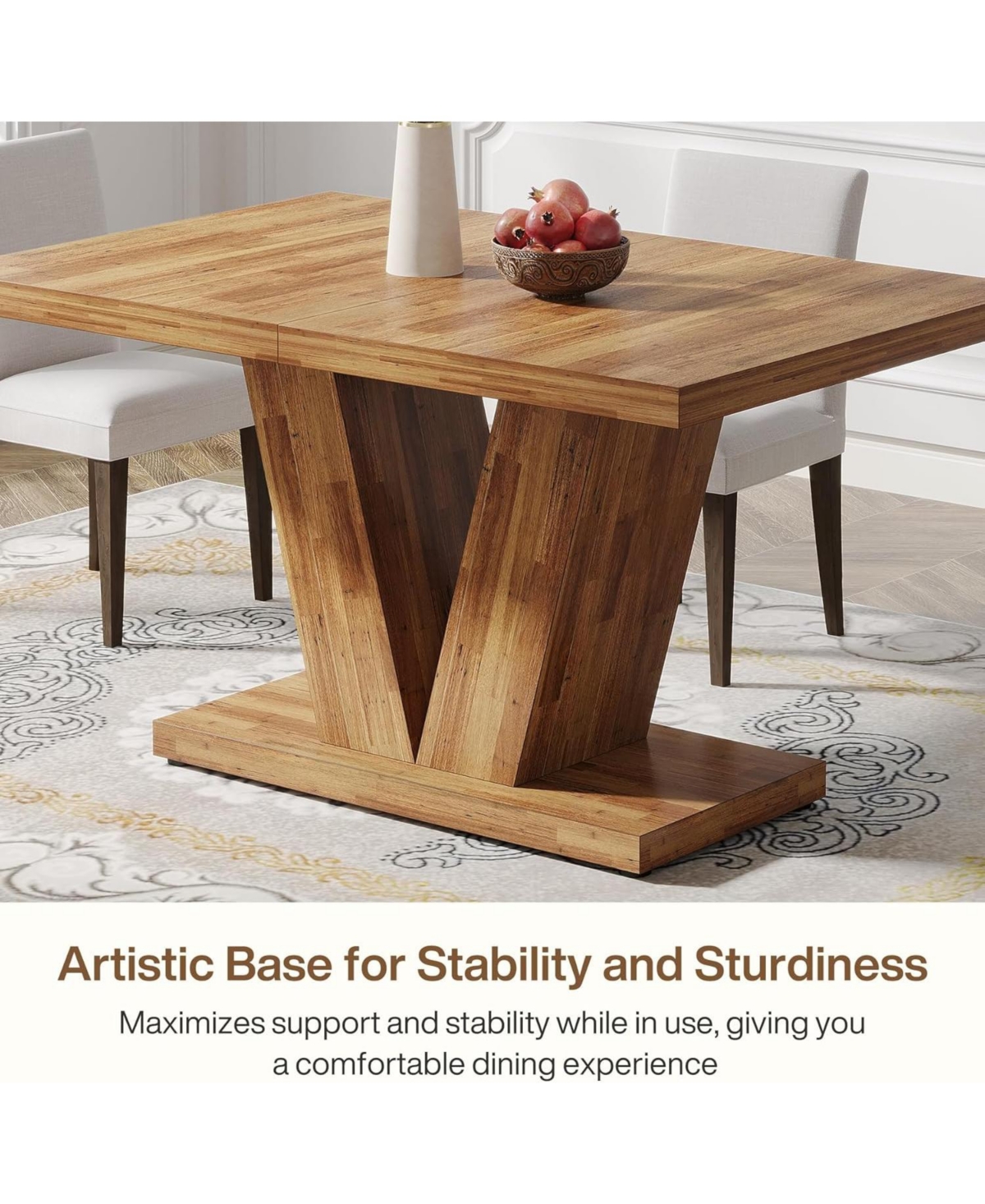 Tribesigns 47-Inch Dining Table for 4,Kitchen Dinner Table with Heavy Duty Pedestal, Farmhouse Wooden Eating Table for Home, Dining Room