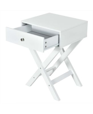 Set of 2 X-Shaped Nightstand Side End Table Bedside Table w/ Drawer White