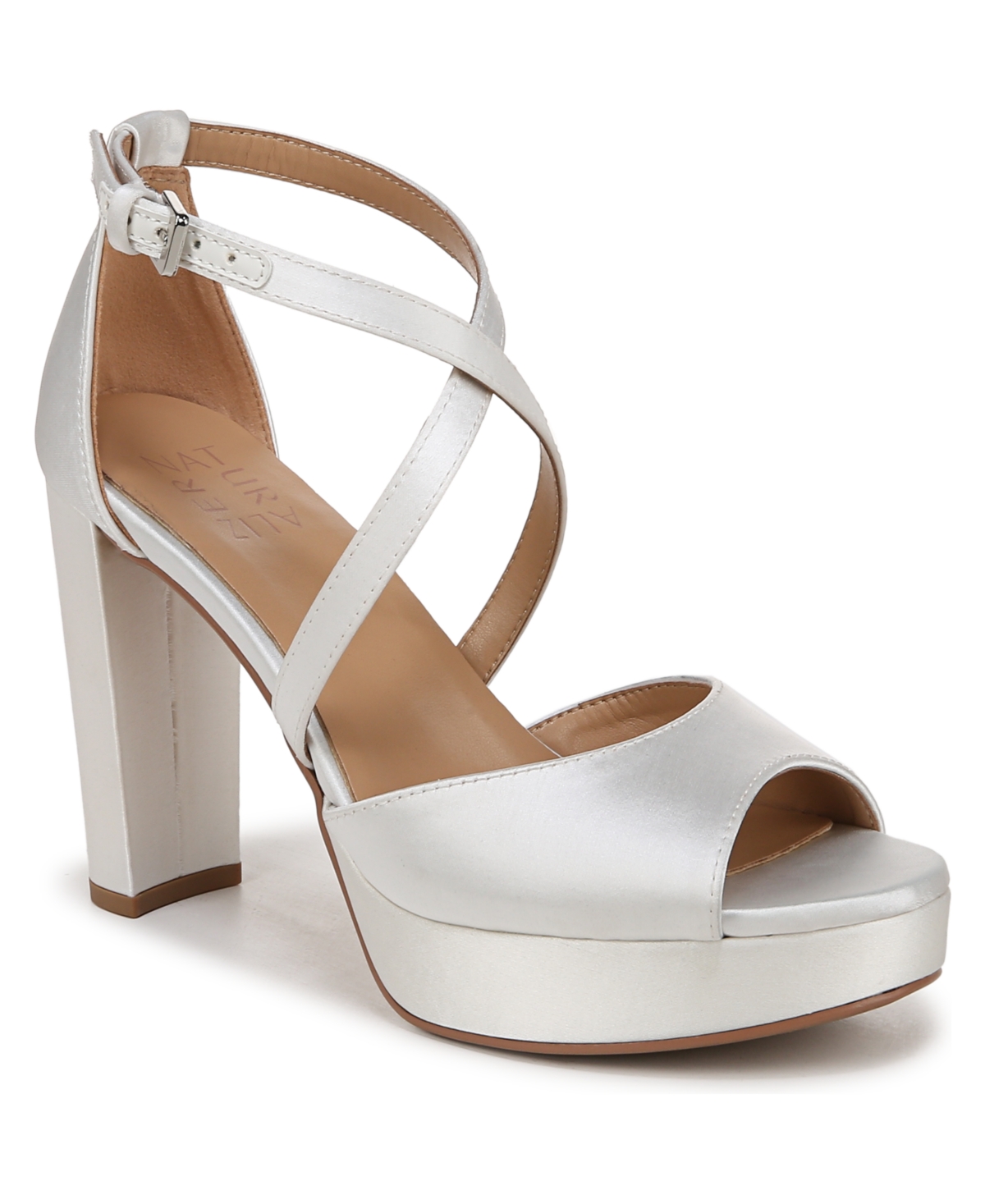Naturalizer Melody Platform Sandal In Pearl White Satin