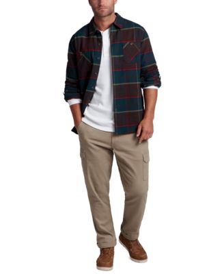 Mens Plaid Shirt Jacket Waffle Knit Long Sleeve Henley Regular Fit Cargo Pants