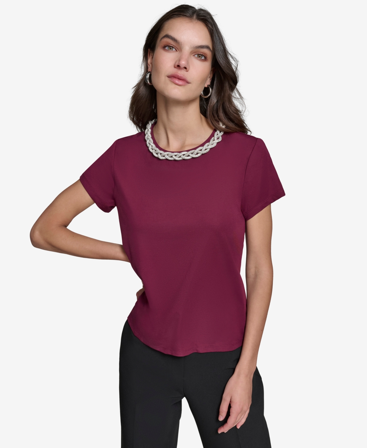 KARL LAGERFELD WOMEN'S EMBELLISHED SCOOP-NECK TOP