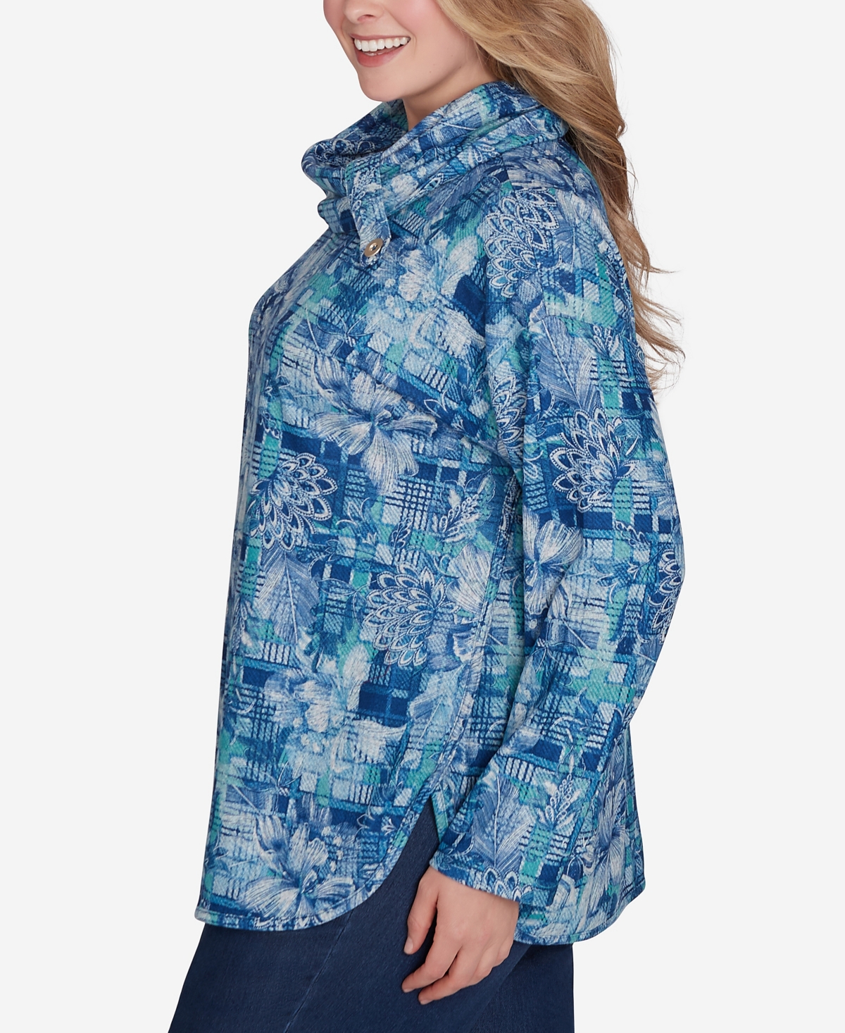 Ruby Rd. Plus Size Cowl Neck Floral Plaid Printed Hatchi Knit Top