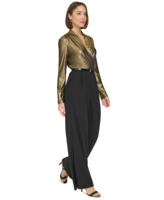 Women's Shimmer Belted Wide-Leg Jumpsuit