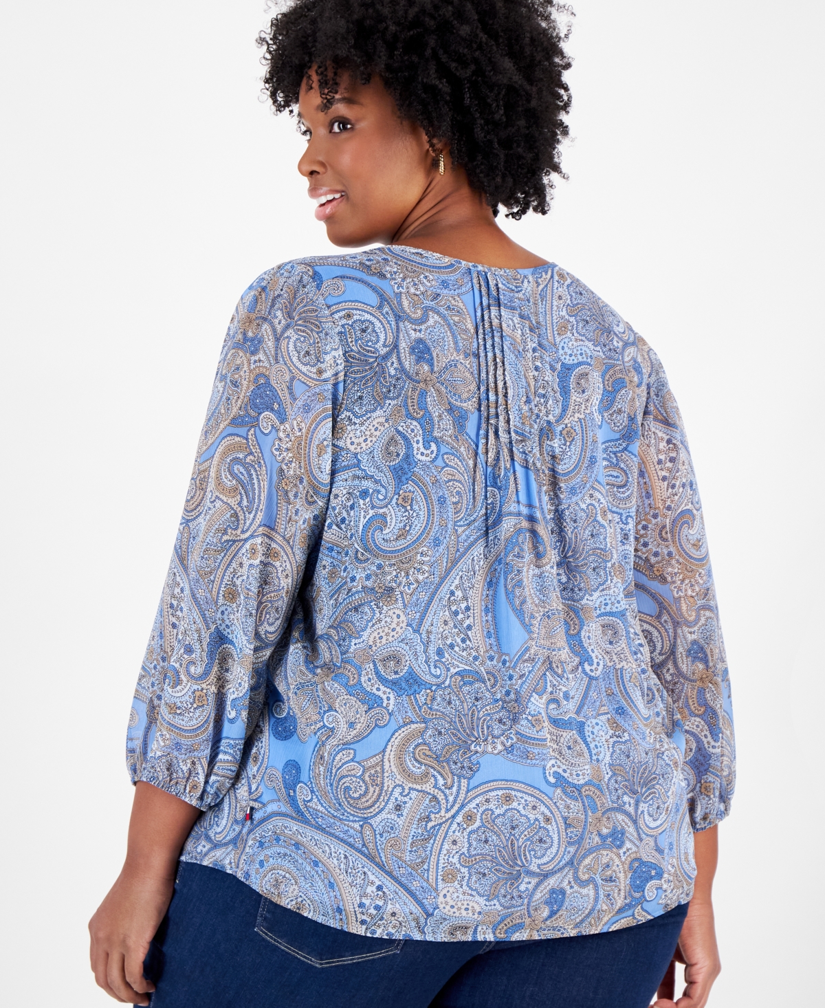 Tommy Hilfiger Plus Size Pintucked Paisley-print Top In Blue