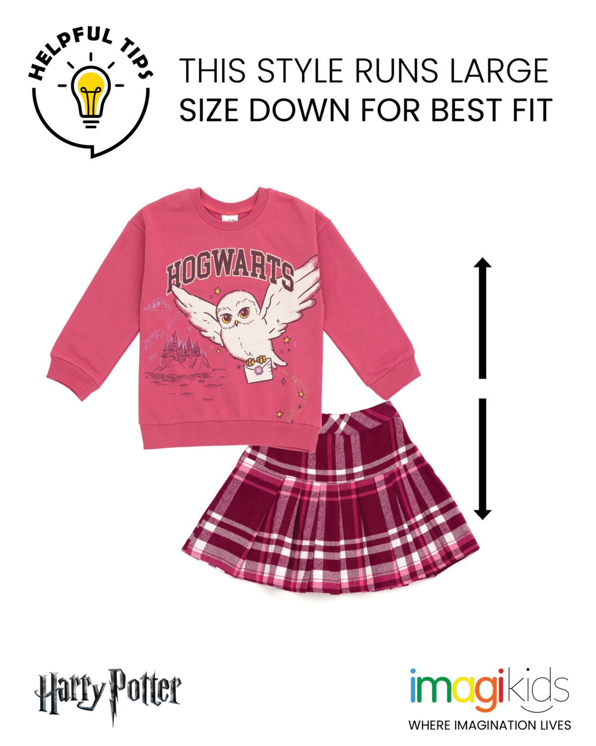 Harry Potter Girls Hedwig Fleece Sweatshirt and Pleated Skirt to (4 - 14-16)