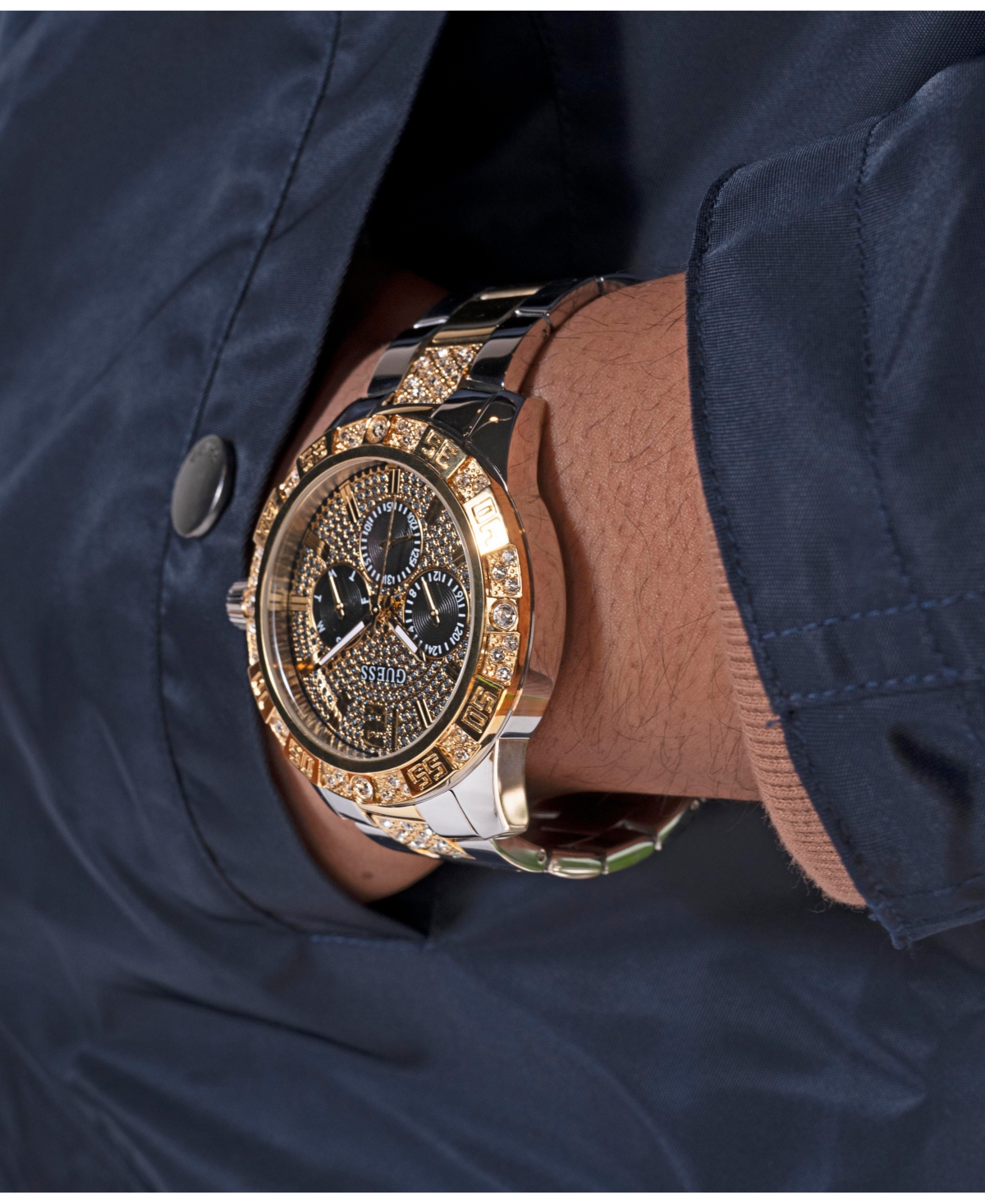 Guess Men's Multi-function Two-tone Stainless-steel Watch 48mm In Two Tone