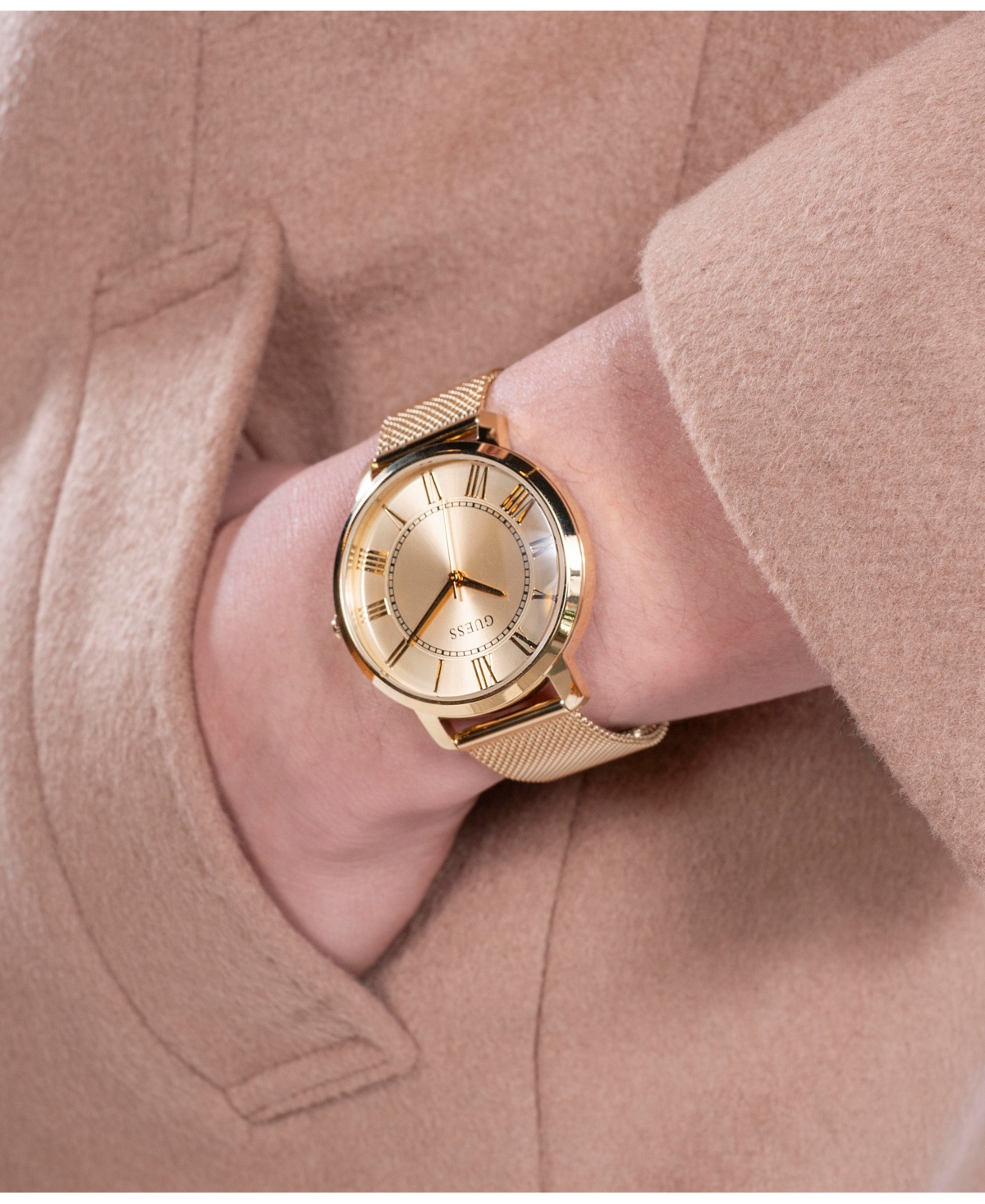 Guess Men's Analog Gold Tone Mesh Watch 40mm In Gold Tone