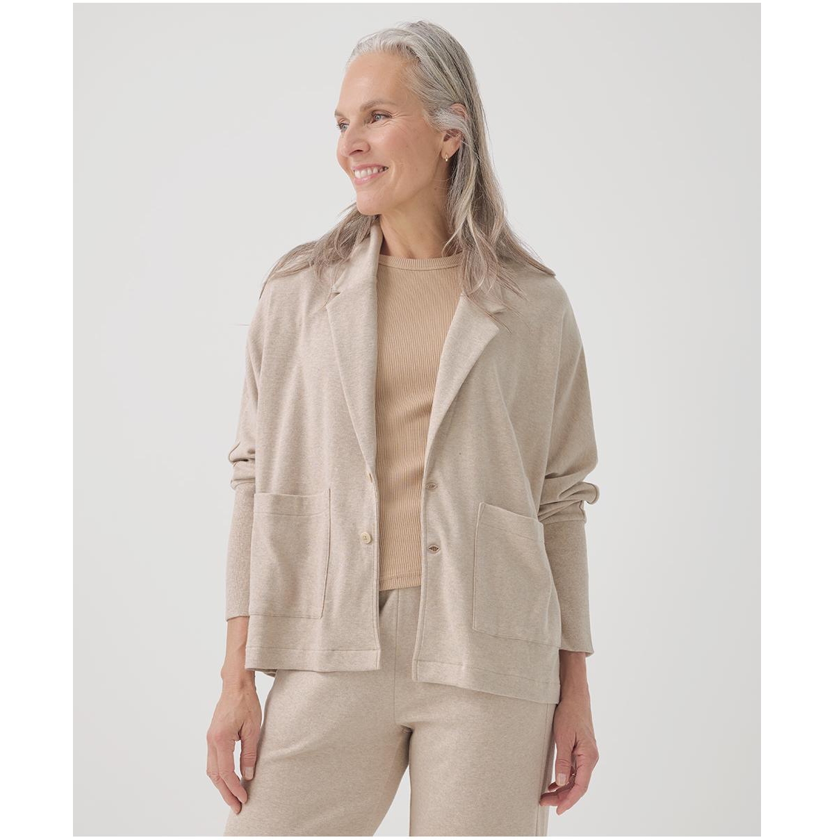 Women's Organic Cotton Airplane Relaxed Blazer - Evergreen heather