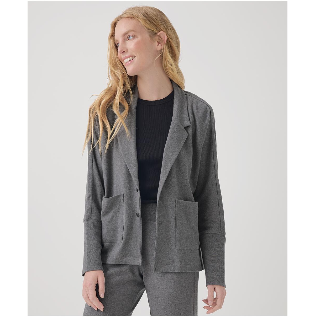 Women's Organic Cotton Airplane Relaxed Blazer - Evergreen heather