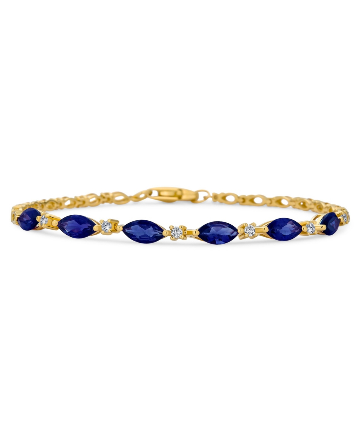 Oval Natural Blue Sapphire & Zircon Alternating Tennis Bracelet .925 Silver 7.25 inch - Blue sapphire