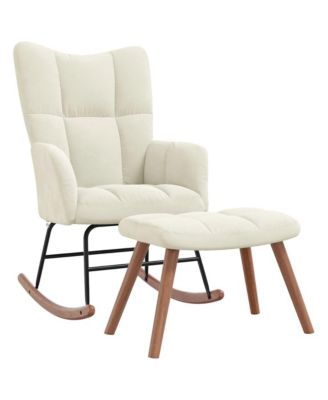 vidaXL Rocking Chair with a Stool Cream White Velvet - Macy's