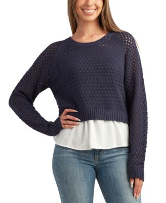 BCX - Juniors' Open-Knit Layered-Look Scoop-Neck Sweater