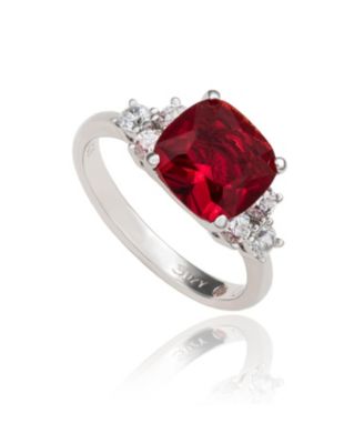 Suzy Levian Sterling Silver Red Cubic Zirconia Center Stone Ring