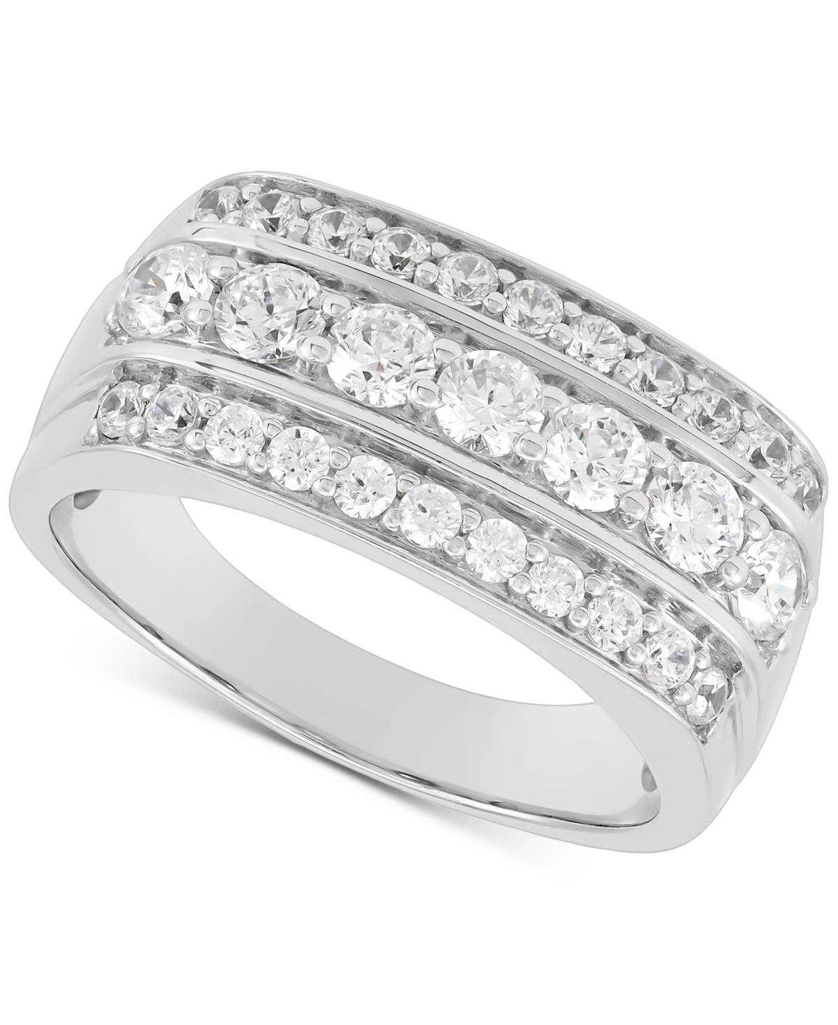 Men's Lab Grown Diamond Triple Row Ring (1-1/2 ct. t.w.) in 10k Gold - White Gold