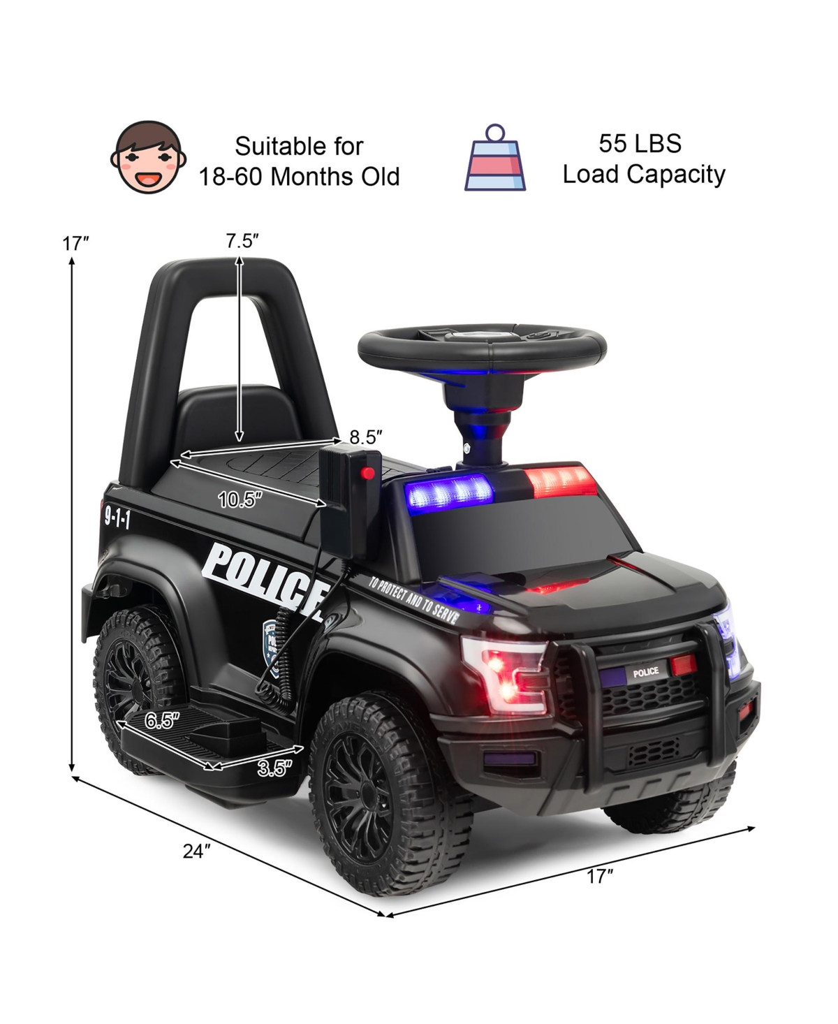 Costway 2-in-1 6V Kids Ride On Car Toddler Push Car w/ Megaphone & Siren