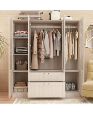 Glass Doors Armoires with Hanging Rods, Drawers and Shelves