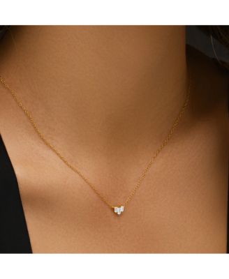 18K Gold Plated Sterling Silver Necklace with Three Emerald Cut Cubic Zirconia Stones