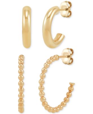 2-Pc. Set Polished & Beaded Small Hoop Earrings in 10k Gold, 1/2" & 3/4"
