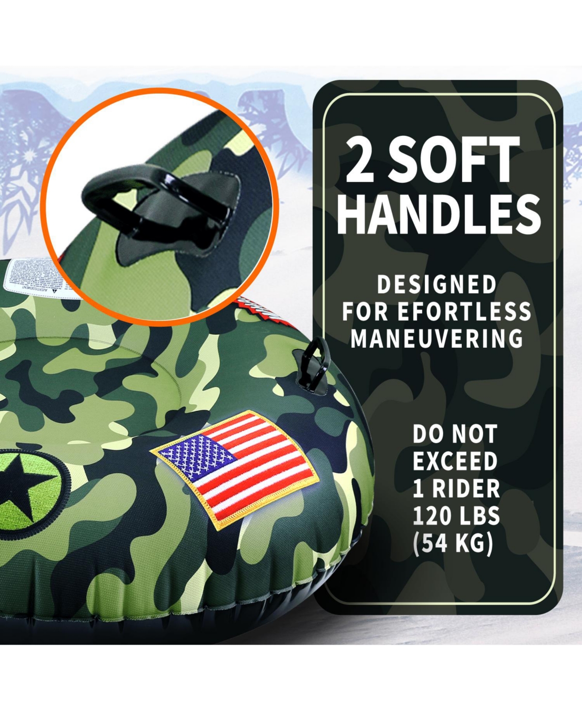 Super Snow Sledding Tube, 46" Oversize Deluxe Edition, Inflatable Single Rider Snow Sled with Handles