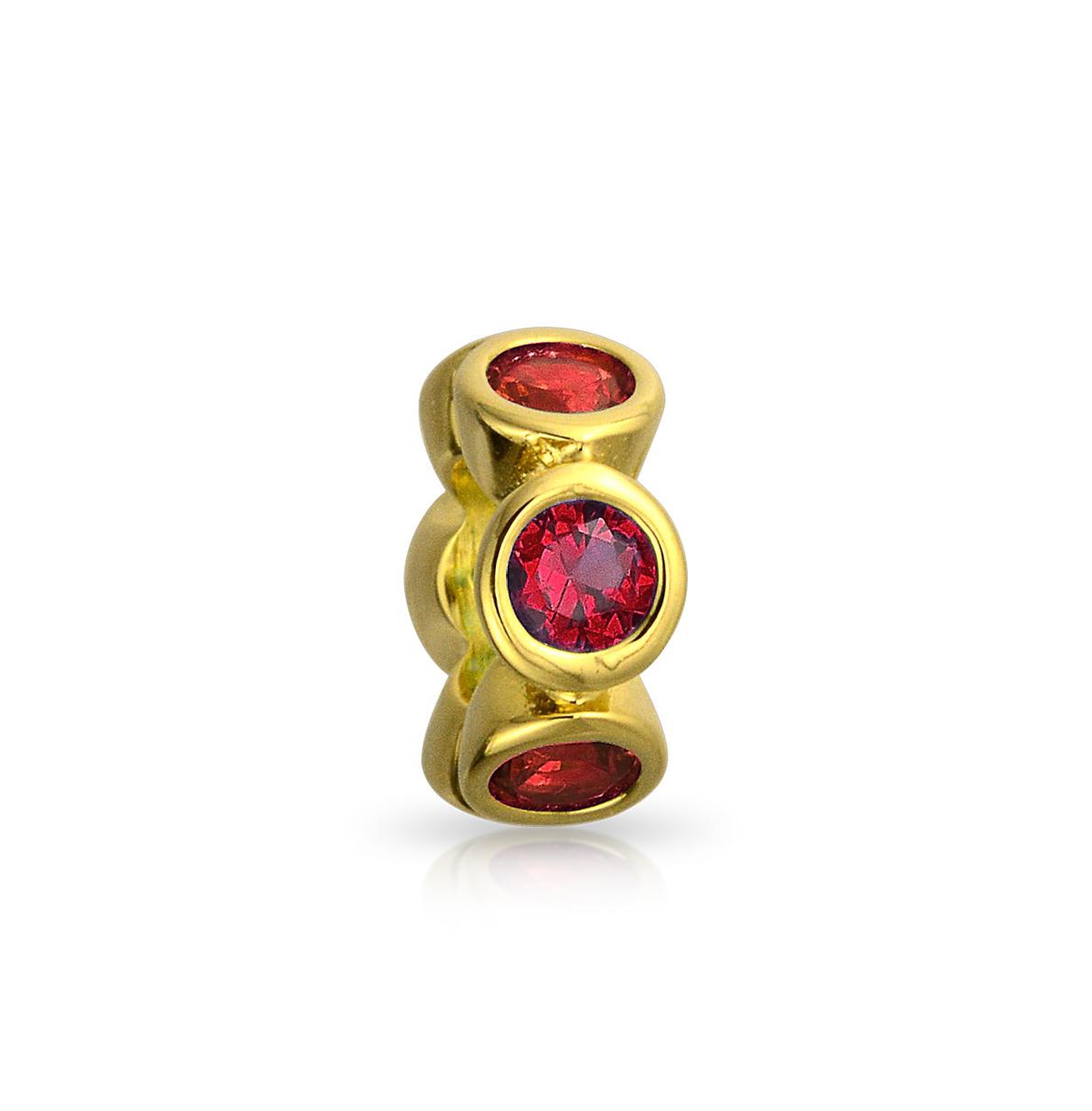 Bling JewelryImitation Ruby CzSpacer Charm Bead Gold .925Sterling Silver - Red