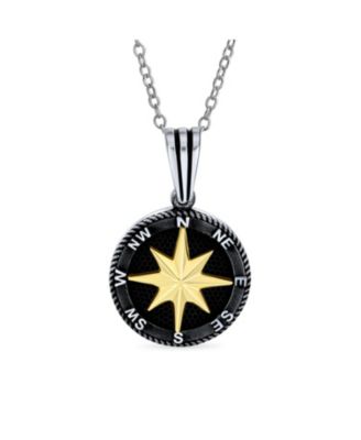Viking Disc Medallion Black Gold Plated Compass Pendant Necklace Sterling Silver Chain