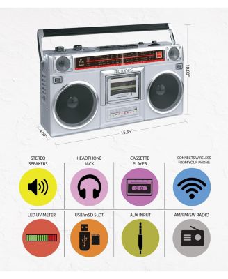 Radio Cassette Stereo Boombox With Bluetooth Audio - Silver