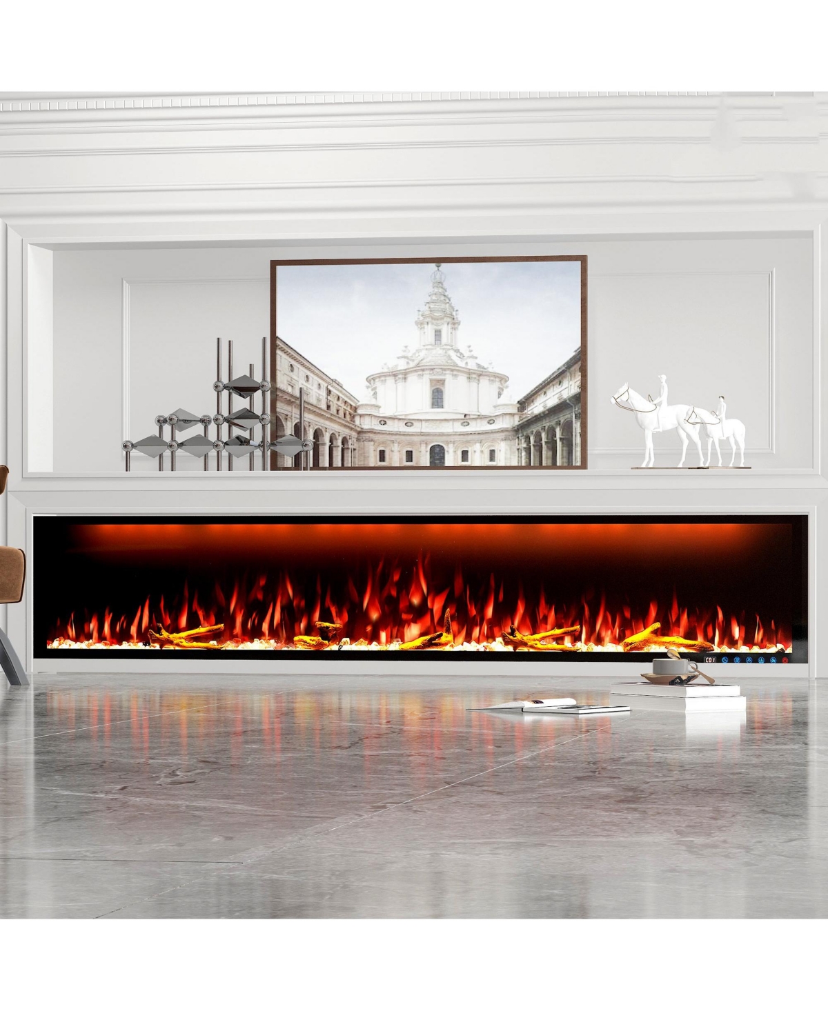 Mondawe Smart Electric Fireplace,1500W,Sgs-Certified With 3 Top Light,13 Fuel Bed & Flame Colors