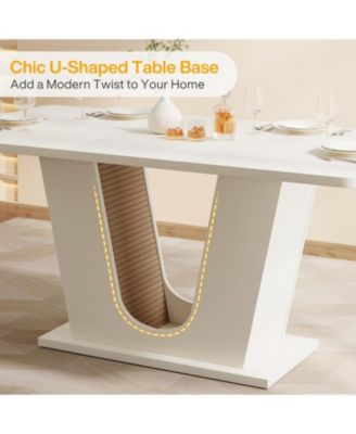 Modern Dining Table for 4-6, 55-Inch Rectangular Kitchen Table with U-Shaped Base, Wood Dinner Table