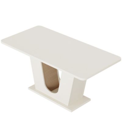 Modern Dining Table for 4-6, 55-Inch Rectangular Kitchen Table with U-Shaped Base, Wood Dinner Table