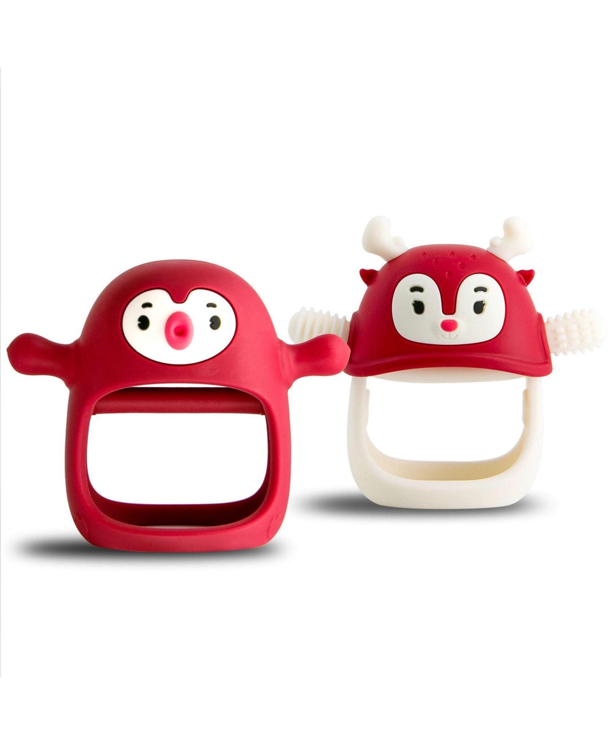 Smily Mia 1 Reindeer & Penguin Baby Teething Toy Set for Infants 3 Months Plus, Soothing Wearable Baby Chew Toy Sucking Needs - Light Pink