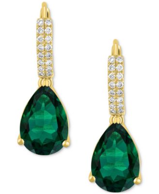 Lab-Grown Sapphire (8-1/8 ct. t.w.) & Diamond (1/4 ct. t.w.) Pear Dangle Hoop Earrings in 14k White Gold (Also available in Emerald & Ruby)