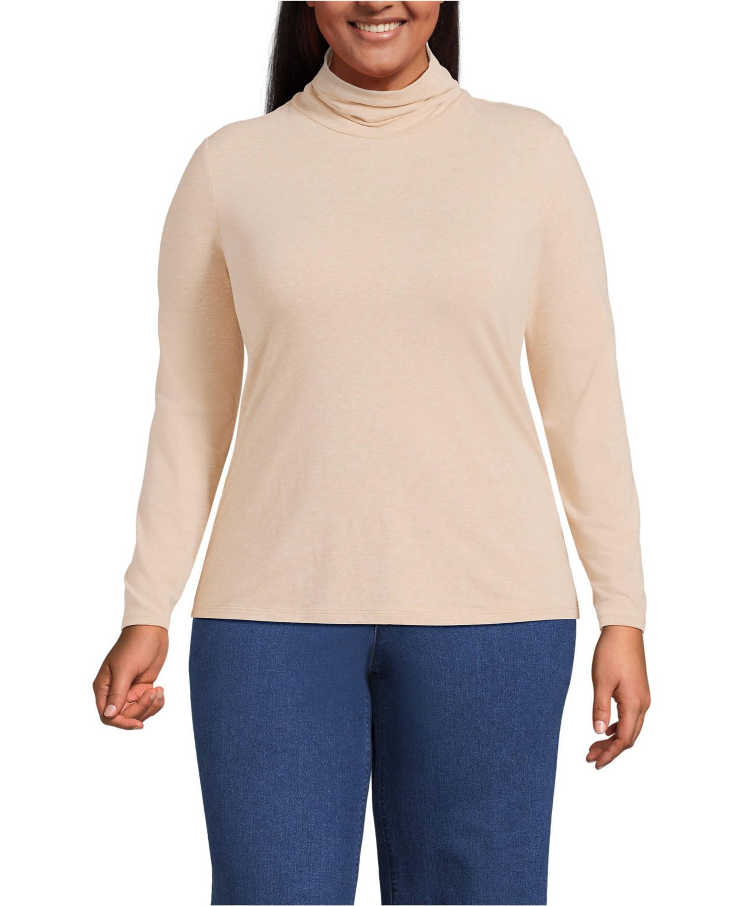 Plus Size Lightweight Jersey Long Sleeve Turtleneck