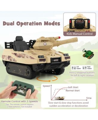 Electric Kids Ride On Tank with Rubber Tracks Rotatable Turret & Working Cannon