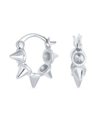 Punk Rocker Goth Biker Jewelry 5 Spike Points Arrow Huggie Mini Hoop Earrings .925 Sterling Silver