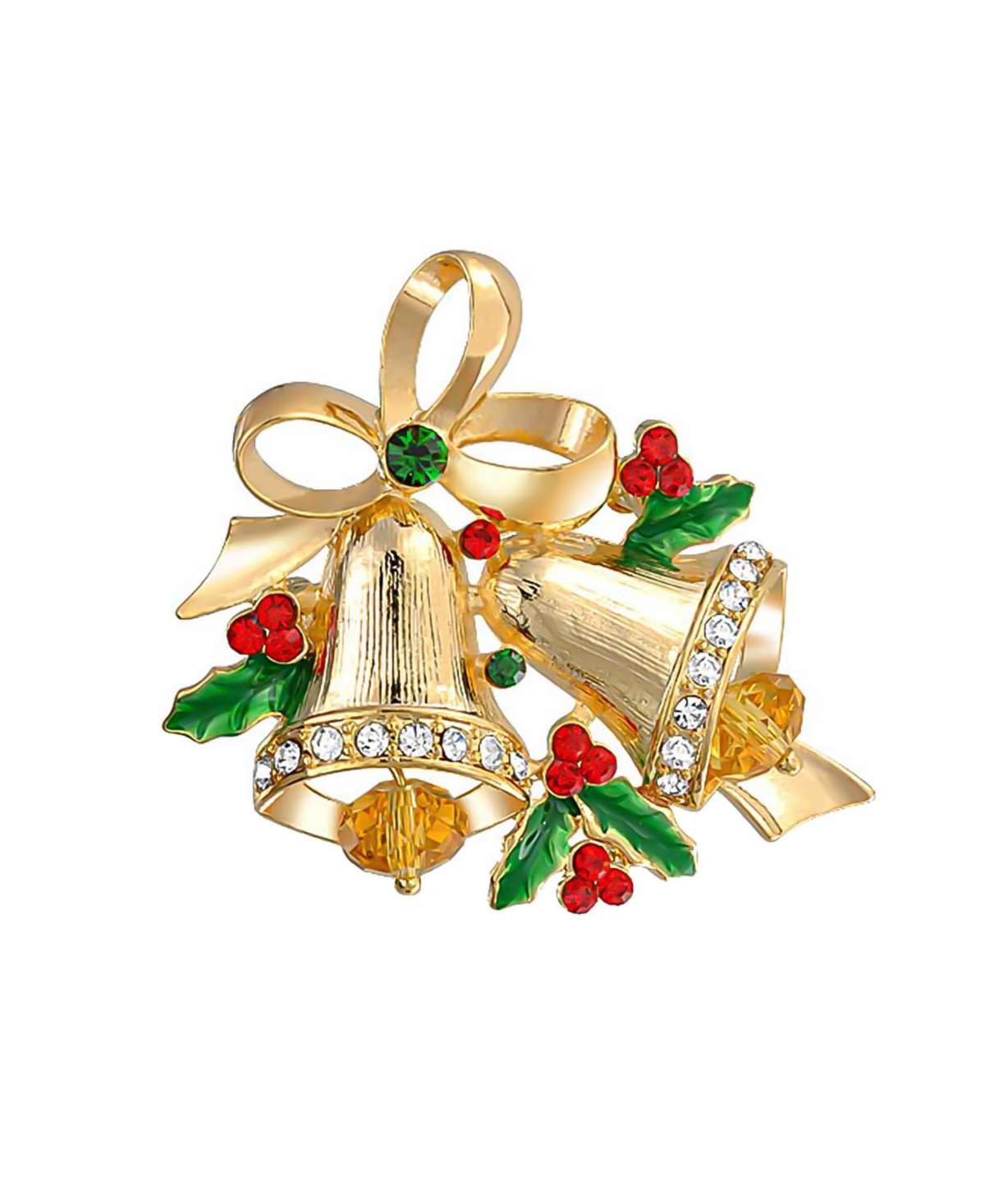 Bling Jewelry Colorful Crystal Holiday Holly Christmas Tree & Bells Scarf Brooch Pin