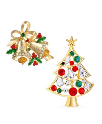 Bling Jewelry Large Colorful Crystal Holiday Holly Christmas Tree Bells Scarf Brooch Pin Macy s