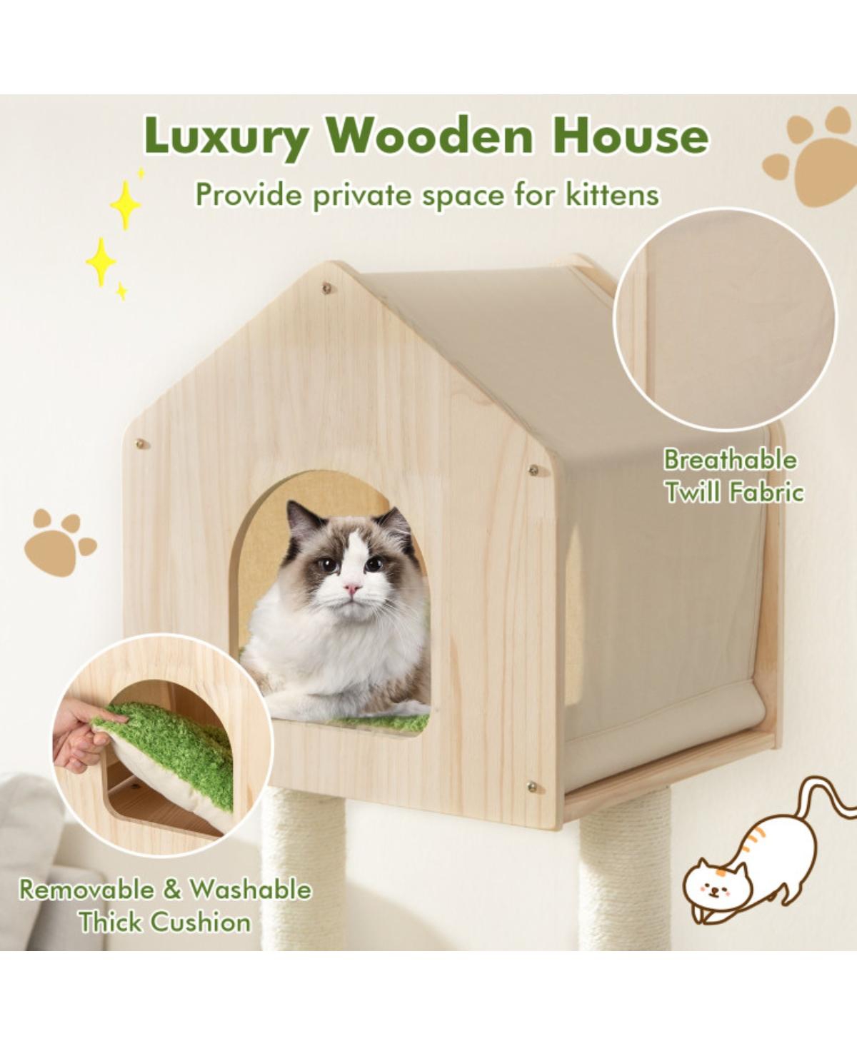 Slickblue 5-Story Cat Tree – Cat Villa with Multiple Levels and Perches for Play and Rest - Beige