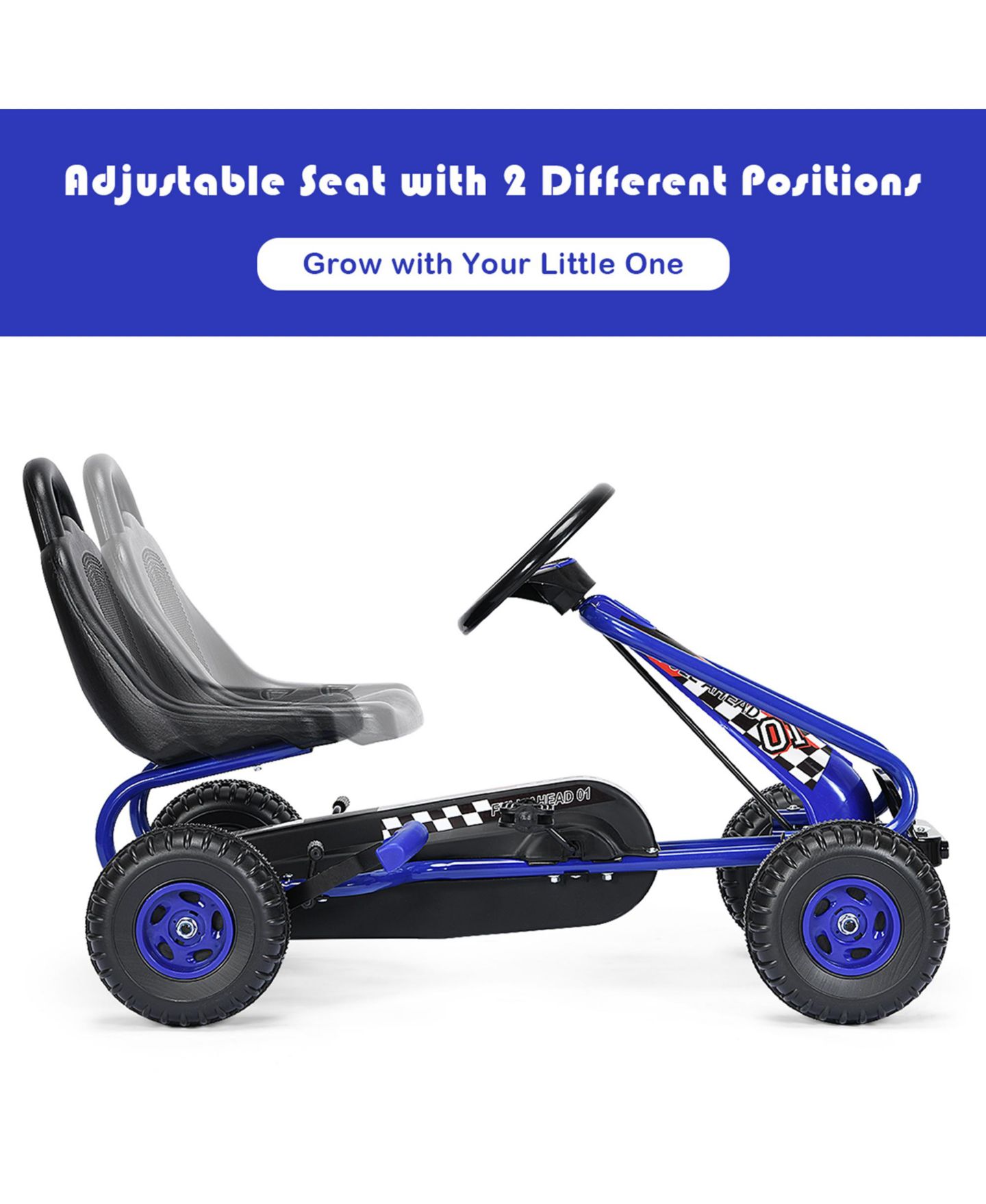 Детская игрушка Gymax Pedal-Powered Adjustable-Seat Pedal Go Kart, 66 Lb Capacity, Ages 3-6, цвет: Чёрный, вариант 1 — фото 6