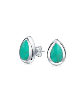 Simple  Teardrop Pear Shaped Stone Bezel Set Stud Earrings .925 Sterling Silver