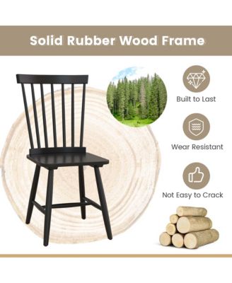 Windsor Dining Chairs Set of 2 Armless Spindle Back Solid Rubber Wood